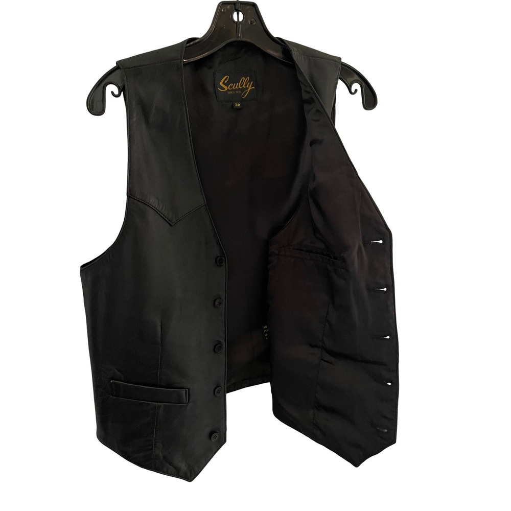 Scully Mens Black Genuine Leather Western Vest Button Front Size 38 Retail $159 - Picture 3 of 6